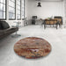 Round Machine Washable Industrial Modern Camel Brown Rug in a Office, wshurb2620