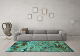 Machine Washable Oriental Turquoise Industrial Area Rugs in a Living Room,, wshurb2620turq