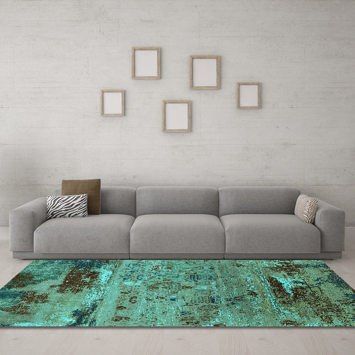 Machine Washable Oriental Turquoise Industrial Area Rugs in a Living Room,, wshurb2620turq