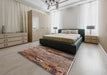 Mid-Century Modern Camel Brown Oriental Rug in a Bedroom, urb2620