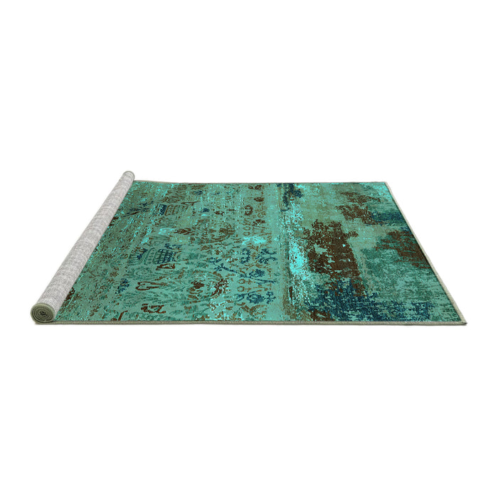Sideview of Machine Washable Oriental Turquoise Industrial Area Rugs, wshurb2620turq