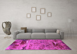 Machine Washable Oriental Pink Industrial Rug in a Living Room, wshurb2620pnk