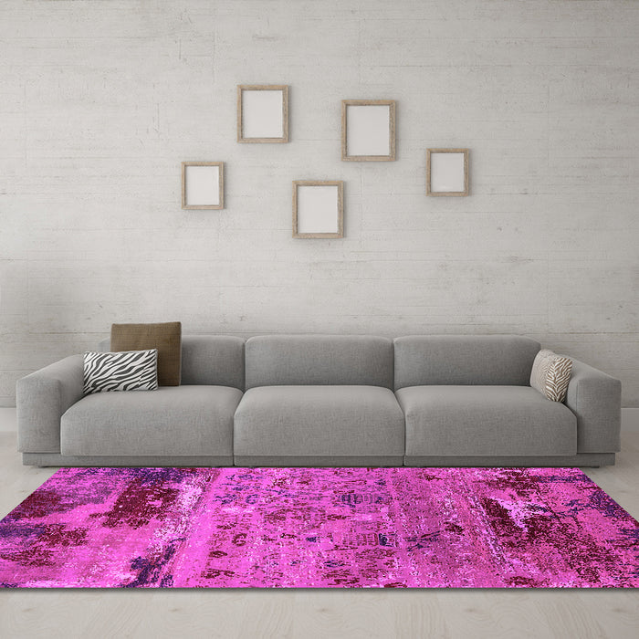 Machine Washable Oriental Pink Industrial Rug in a Living Room, wshurb2620pnk