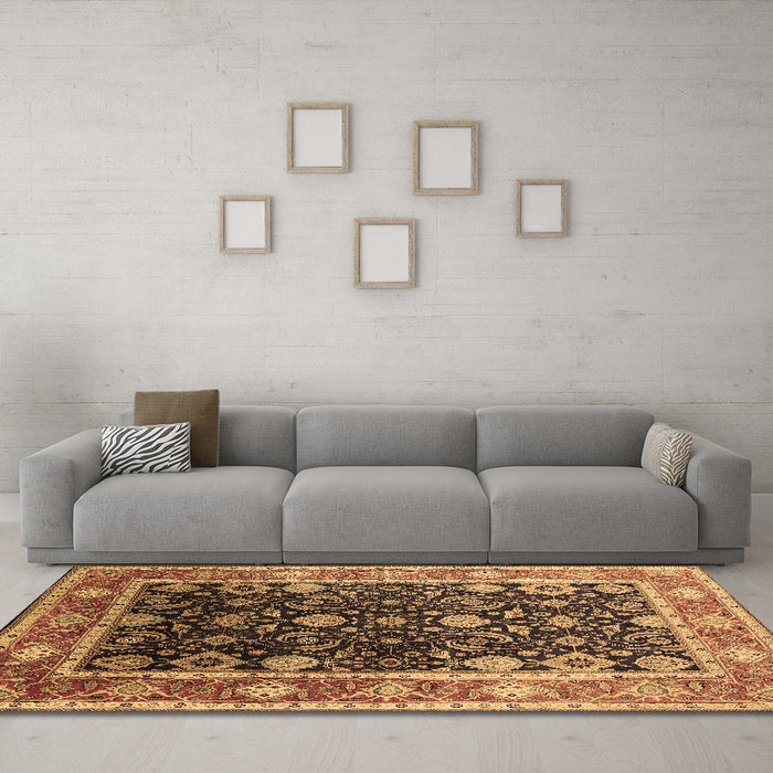 Machine Washable Oriental Brown Industrial Rug in a Living Room,, wshurb2621brn