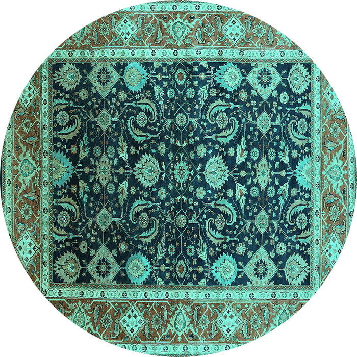 Round Machine Washable Oriental Turquoise Industrial Area Rugs, wshurb2621turq