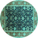 Round Machine Washable Oriental Turquoise Industrial Area Rugs, wshurb2621turq