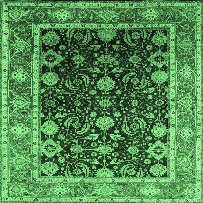 Square Machine Washable Oriental Emerald Green Industrial Area Rugs, wshurb2621emgrn