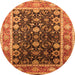 Round Machine Washable Oriental Orange Industrial Area Rugs, wshurb2621org