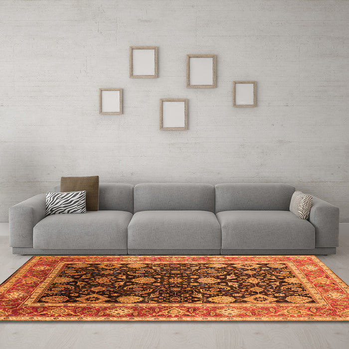 Machine Washable Oriental Orange Industrial Area Rugs in a Living Room, wshurb2621org