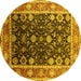 Round Machine Washable Oriental Yellow Industrial Rug, wshurb2621yw