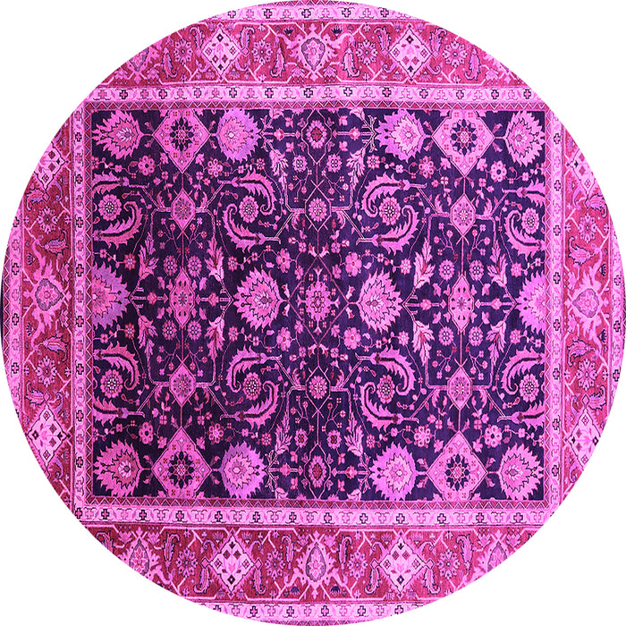 Round Machine Washable Oriental Pink Industrial Rug, wshurb2621pnk
