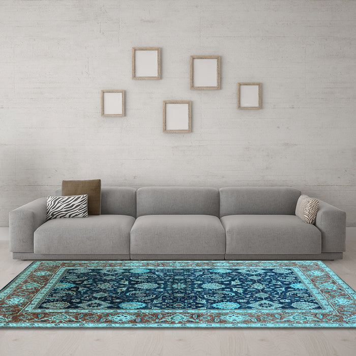 Machine Washable Oriental Light Blue Industrial Rug in a Living Room, wshurb2621lblu