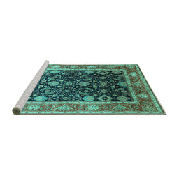 Sideview of Machine Washable Oriental Turquoise Industrial Area Rugs, wshurb2621turq