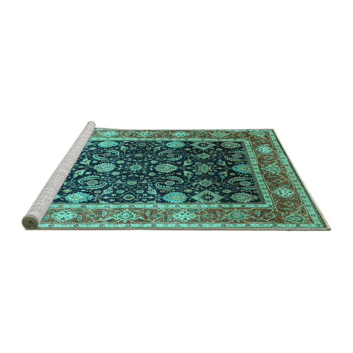 Sideview of Machine Washable Oriental Turquoise Industrial Area Rugs, wshurb2621turq