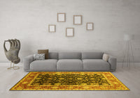 Machine Washable Oriental Yellow Industrial Rug, wshurb2621yw