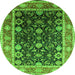 Round Machine Washable Oriental Green Industrial Area Rugs, wshurb2621grn