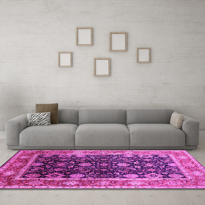 Machine Washable Oriental Pink Industrial Rug in a Living Room, wshurb2621pnk