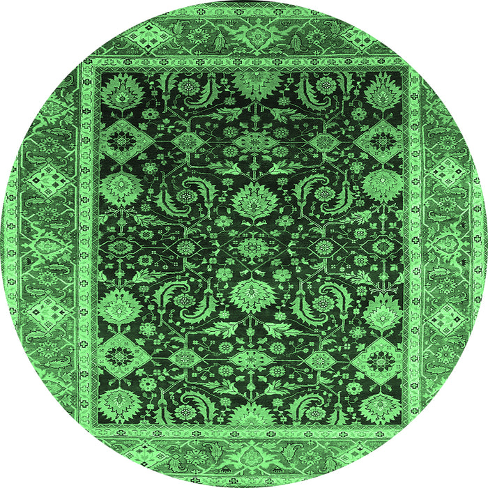 Round Machine Washable Oriental Emerald Green Industrial Area Rugs, wshurb2621emgrn