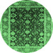 Round Machine Washable Oriental Emerald Green Industrial Area Rugs, wshurb2621emgrn