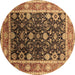 Round Machine Washable Oriental Brown Industrial Rug, wshurb2621brn