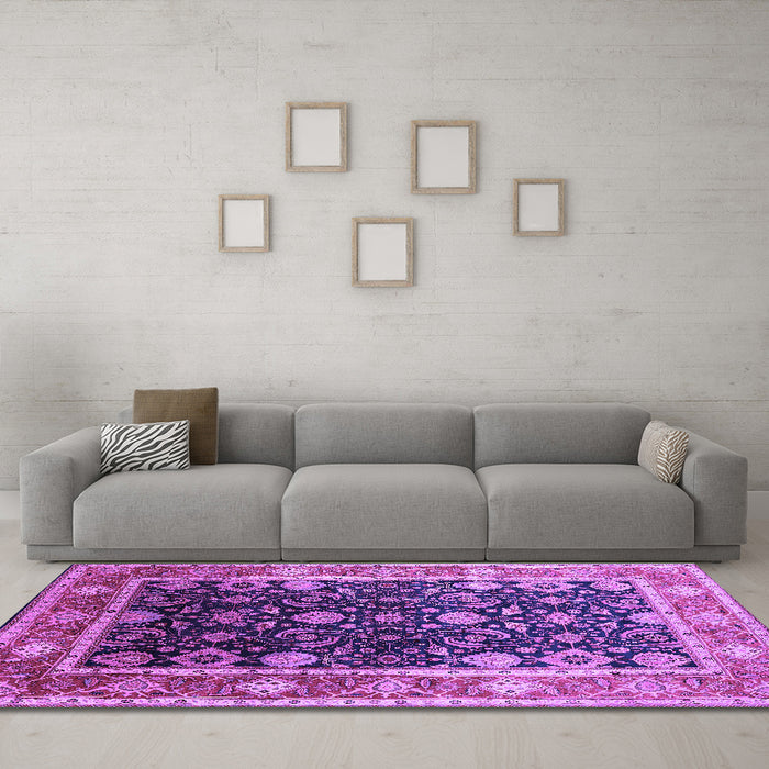 Machine Washable Oriental Purple Industrial Area Rugs in a Living Room, wshurb2621pur