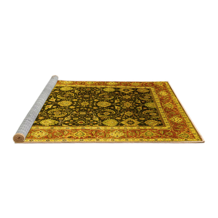 Sideview of Machine Washable Oriental Yellow Industrial Rug, wshurb2621yw