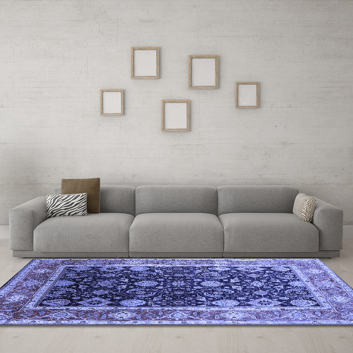 Machine Washable Oriental Blue Industrial Rug in a Living Room, wshurb2621blu