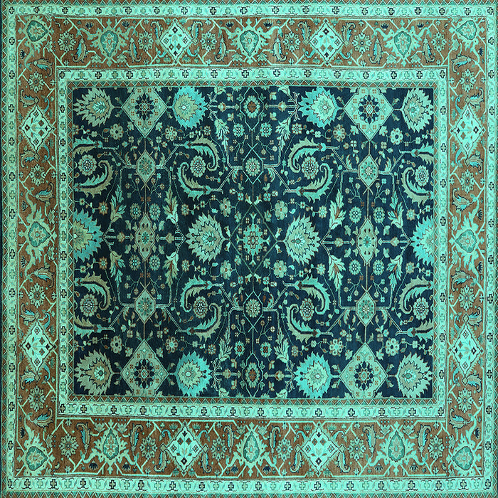 Square Machine Washable Oriental Turquoise Industrial Area Rugs, wshurb2621turq