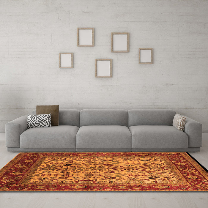 Machine Washable Oriental Orange Industrial Area Rugs in a Living Room, wshurb2622org