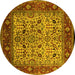 Round Machine Washable Oriental Yellow Industrial Rug, wshurb2622yw