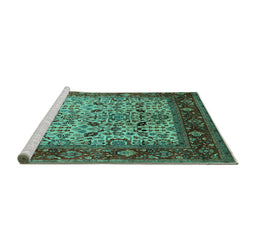 Sideview of Machine Washable Oriental Turquoise Industrial Area Rugs, wshurb2622turq