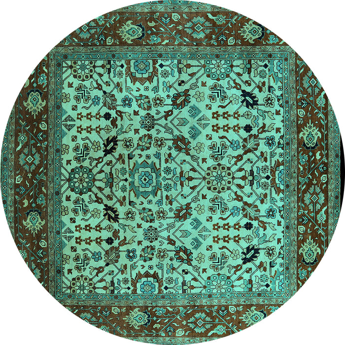 Round Oriental Turquoise Industrial Rug, urb2622turq