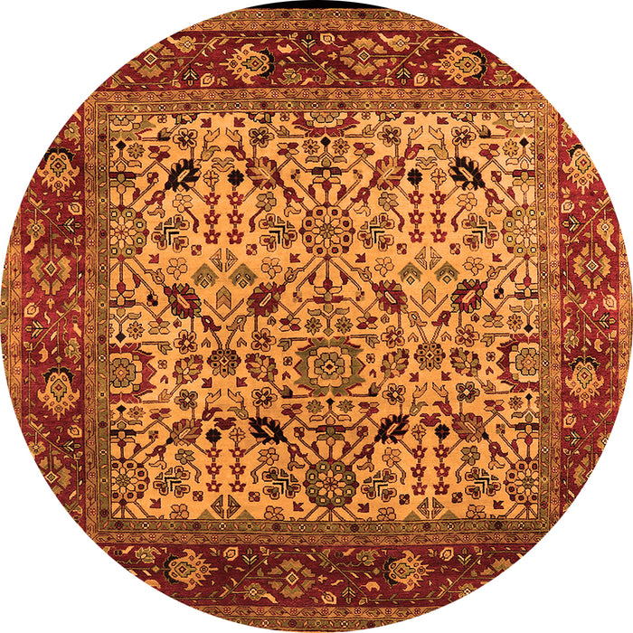 Round Machine Washable Oriental Orange Industrial Area Rugs, wshurb2622org