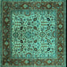 Square Machine Washable Oriental Turquoise Industrial Area Rugs, wshurb2622turq