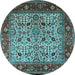 Round Machine Washable Oriental Light Blue Industrial Rug, wshurb2622lblu