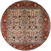 Round Mid-Century Modern Camel Brown Oriental Rug, urb2622