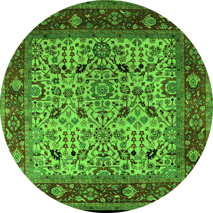 Round Machine Washable Oriental Green Industrial Area Rugs, wshurb2622grn