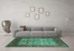 Machine Washable Oriental Turquoise Industrial Area Rugs in a Living Room,, wshurb2622turq