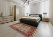 Mid-Century Modern Camel Brown Oriental Rug in a Bedroom, urb2622