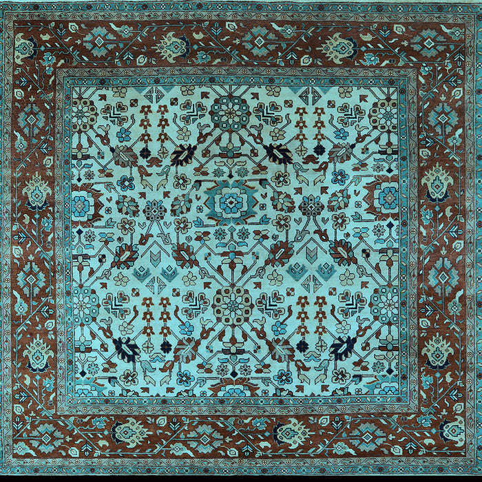 Square Machine Washable Oriental Light Blue Industrial Rug, wshurb2622lblu
