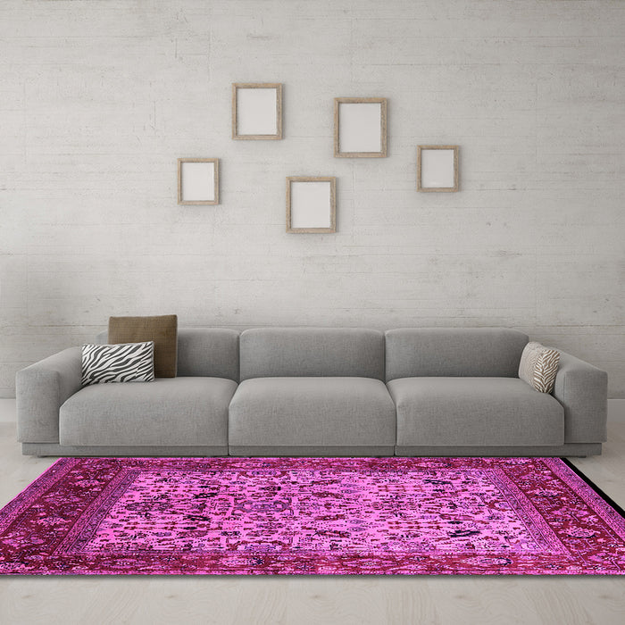 Machine Washable Oriental Pink Industrial Rug in a Living Room, wshurb2622pnk