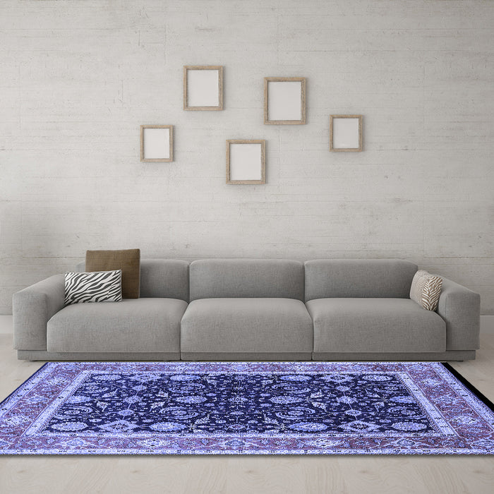 Machine Washable Oriental Blue Industrial Rug in a Living Room, wshurb2623blu