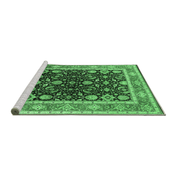 Sideview of Machine Washable Oriental Emerald Green Industrial Area Rugs, wshurb2623emgrn