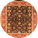 Round Machine Washable Oriental Orange Industrial Area Rugs, wshurb2623org