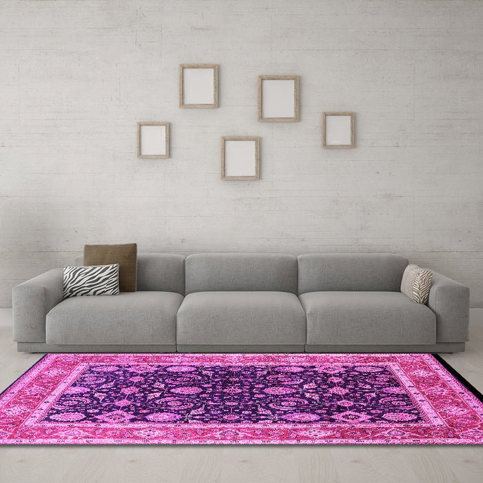 Machine Washable Oriental Pink Industrial Rug in a Living Room, wshurb2623pnk