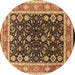 Round Machine Washable Oriental Brown Industrial Rug, wshurb2623brn