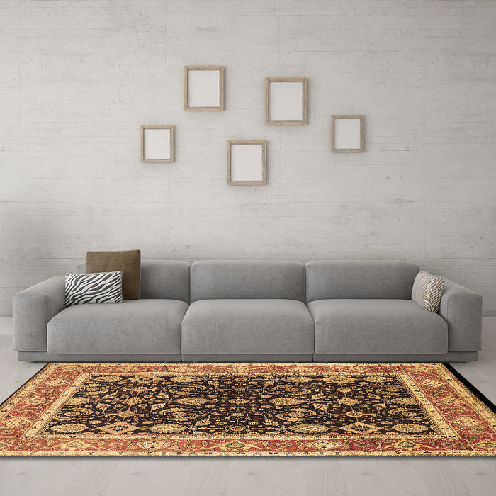 Machine Washable Oriental Brown Industrial Rug in a Living Room,, wshurb2623brn