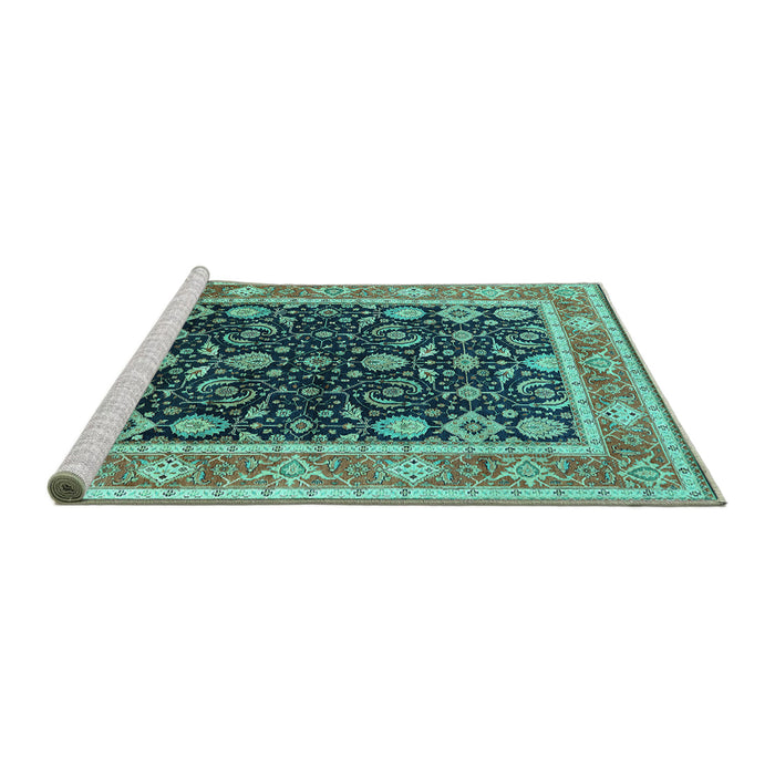 Sideview of Machine Washable Oriental Turquoise Industrial Area Rugs, wshurb2623turq
