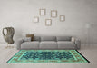 Machine Washable Oriental Turquoise Industrial Area Rugs in a Living Room,, wshurb2623turq