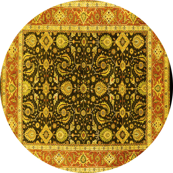Round Machine Washable Oriental Yellow Industrial Rug, wshurb2623yw
